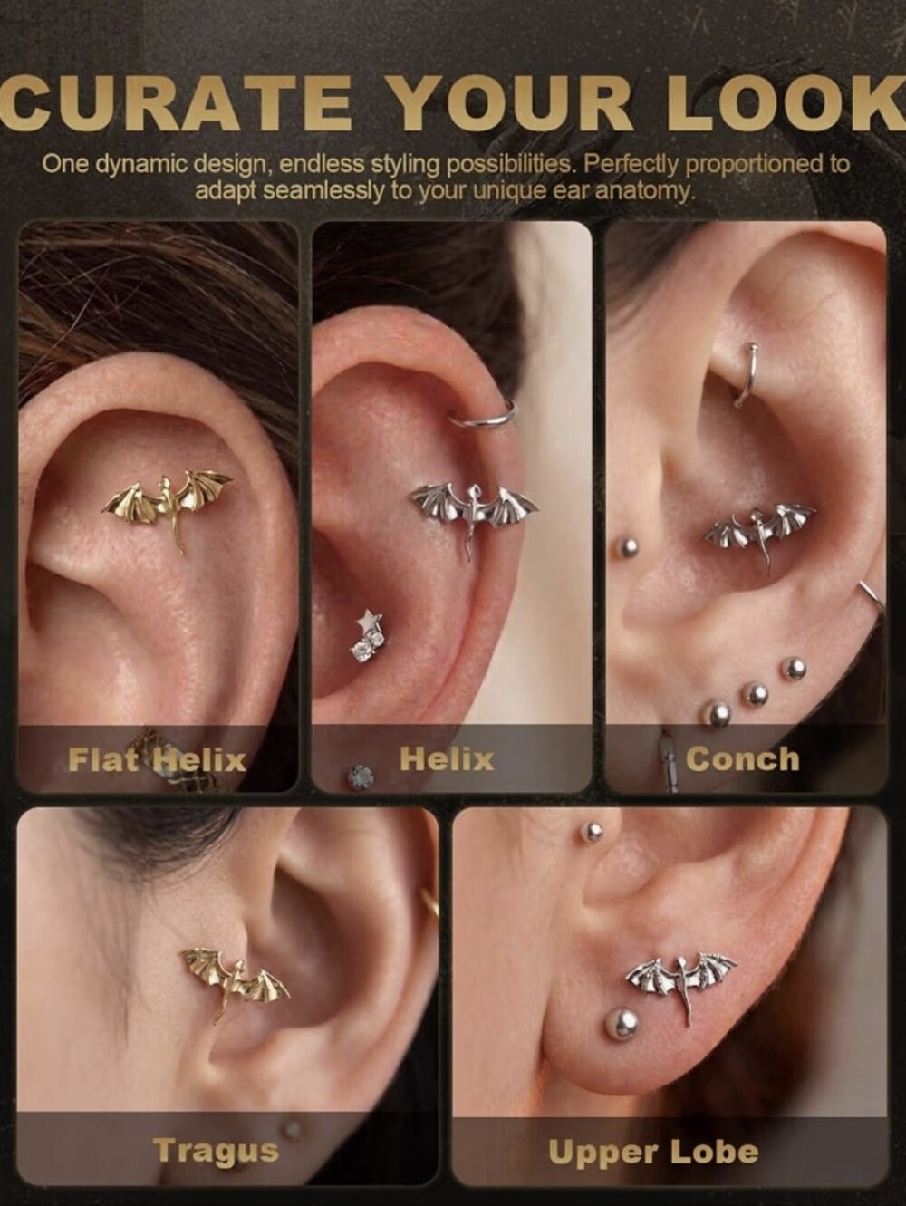 16G Silver Dragon Helix Earring - Picture 3 of 6